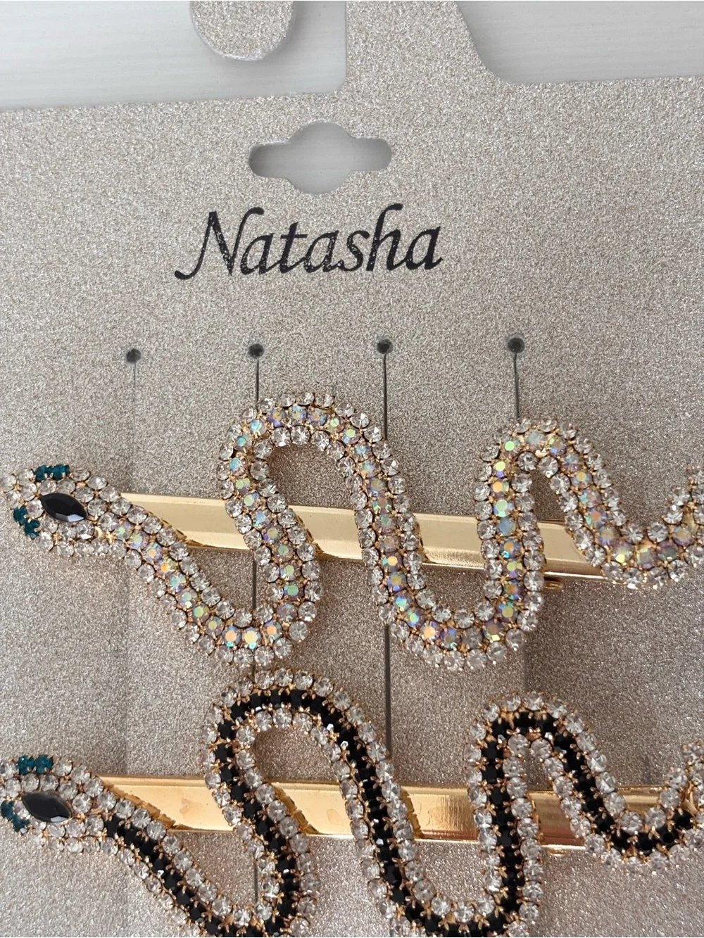 NATASHA Rhinestone Snake/ Serpent Hair Clips (2) NWT